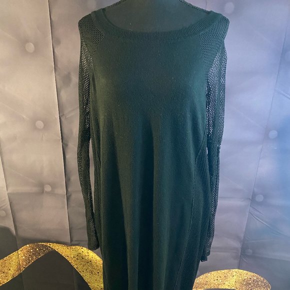 Black Net Sleeve Plus SIze Sweater Dress - Picture 1 of 6